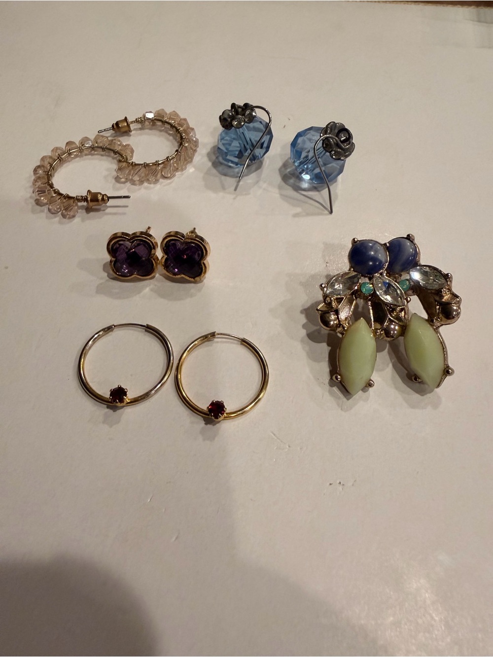 Assorted Women's Fashion Earring Set - Blue, Purple, Green, Gold Tones